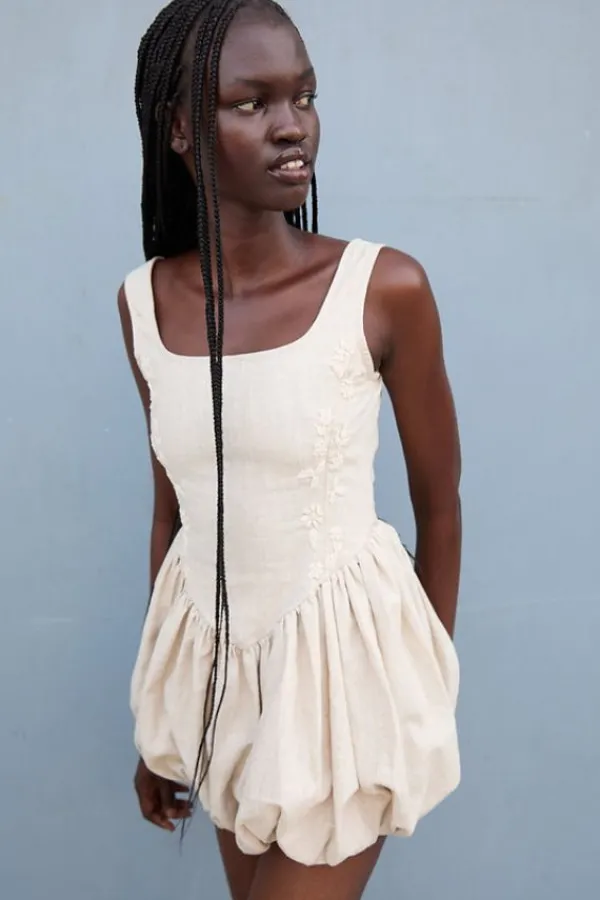 Ready-to-wear Whites|Dresses>Tach Abby Linen Dress | Beige Melange