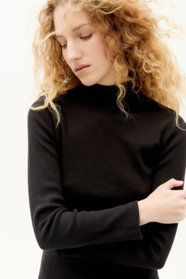 Tops>Thinking Mu Aine Rib Top | Black
