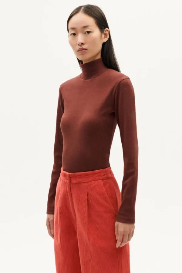 Tops>Thinking Mu Aine Rib Top | Coffee