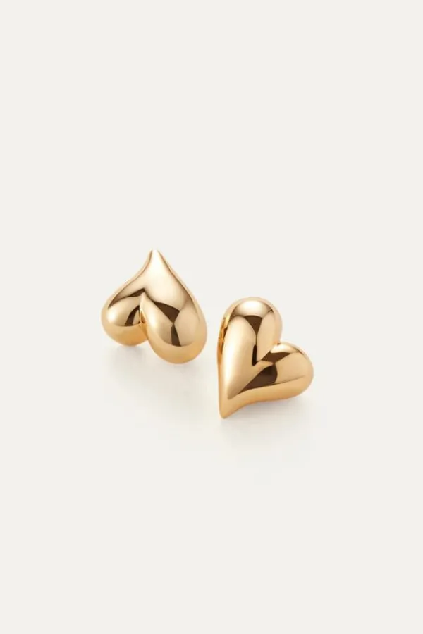 Jewelry>Jenny Bird Art Heart Button Earrings | Gold