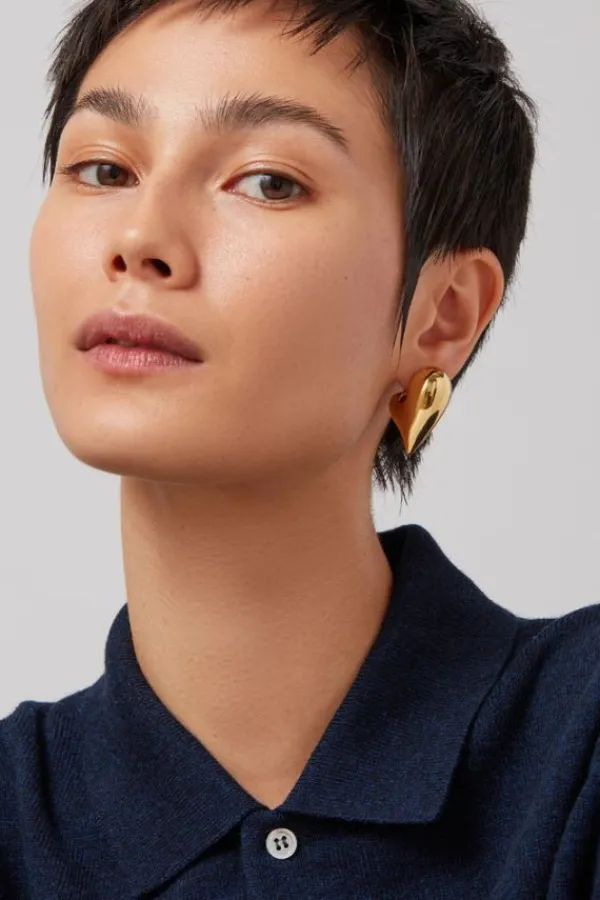 Jewelry>Jenny Bird Art Heart Puff Earrings | Gold