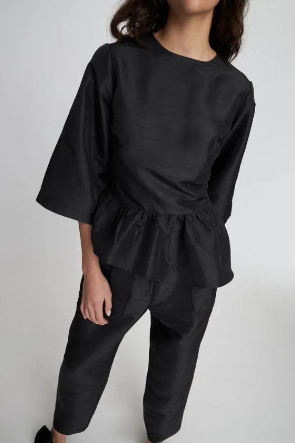 Tops>Stella Nova Crispy Peplum Blouse | Black