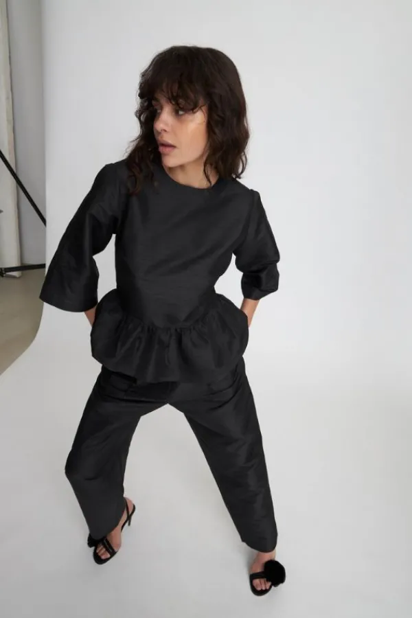 Tops>Stella Nova Crispy Peplum Blouse | Black