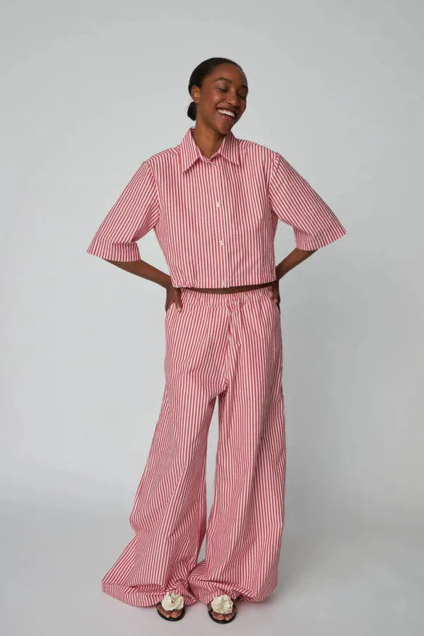 Tops>Stella Nova Cropped Striped Cotton Shirt | Red Stripes