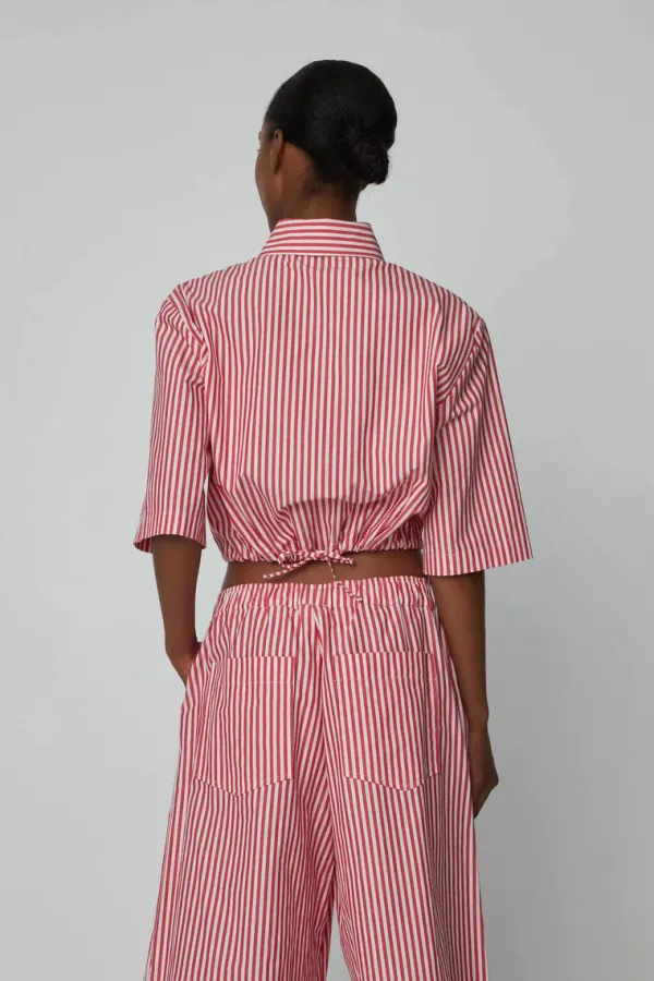 Tops>Stella Nova Cropped Striped Cotton Shirt | Red Stripes
