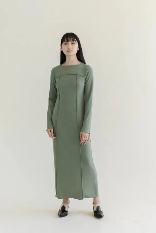Dresses>A Bronze Age Eliot Rib Dress | Matcha Rib