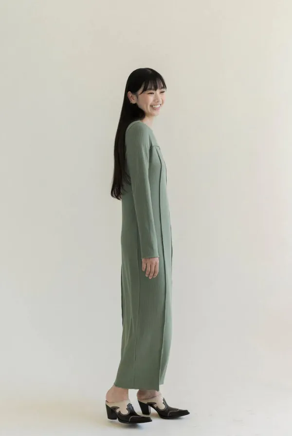 Dresses>A Bronze Age Eliot Rib Dress | Matcha Rib