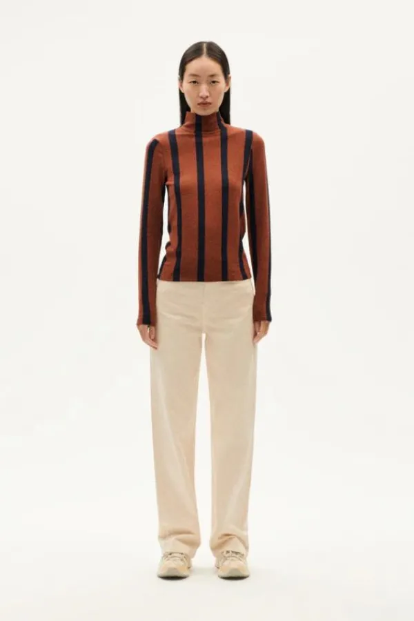 Tops>Thinking Mu Ellen Striped Wool Top | Toasted Navy