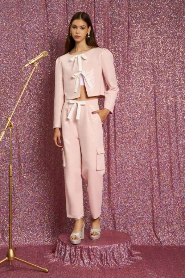 Bottoms>Sister Jane Headline Sequin Cargo Trousers | Pale Pink
