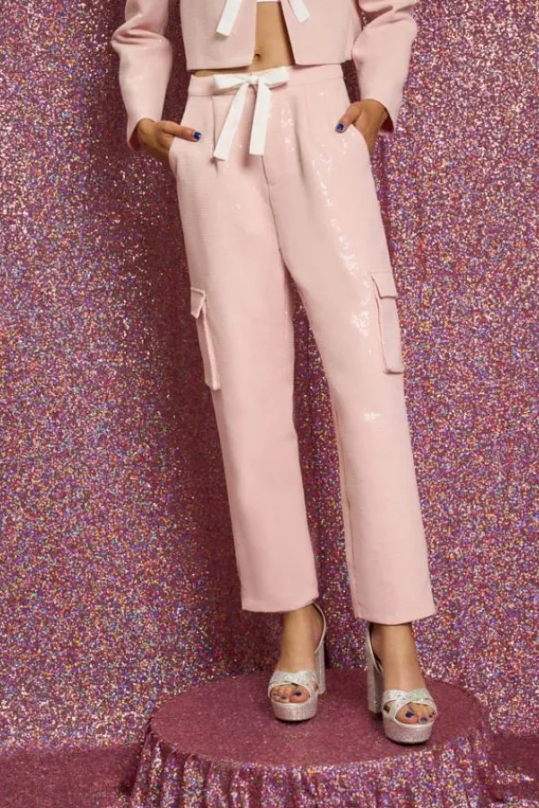 Bottoms>Sister Jane Headline Sequin Cargo Trousers | Pale Pink