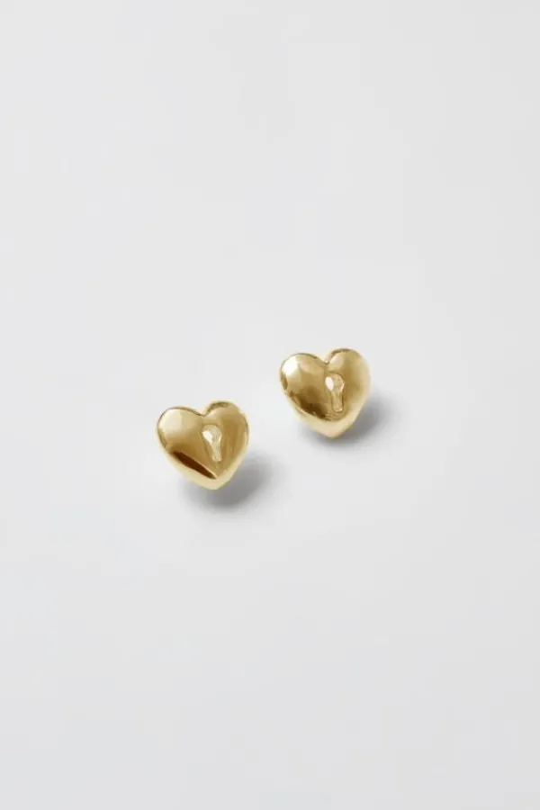 Jewelry>Wolf Circus Heart Lock Charm Studs | Gold