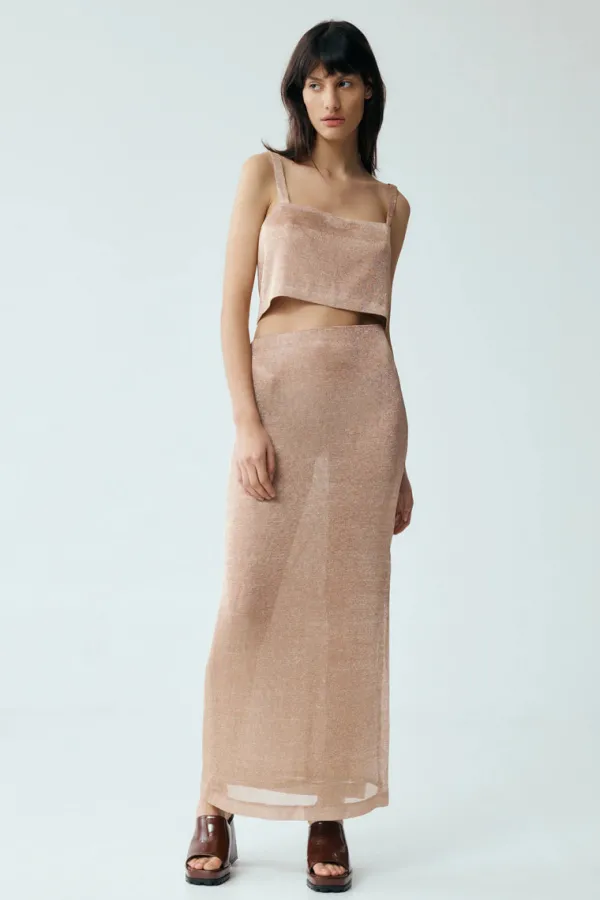 Bottoms>Third Form Heavy Metal Knit Maxi Skirt | Rose Gold