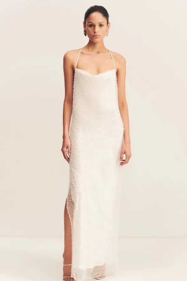 Ready-to-wear Whites|Dresses>Shona Joy Iridescent Double Cowl Open Back Maxi Dress | Ivory