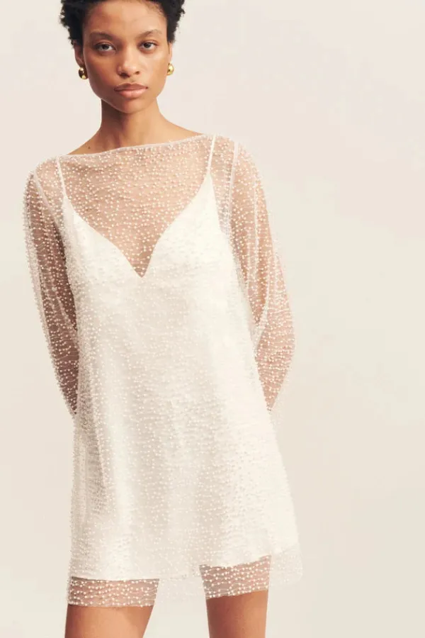 Ready-to-wear Whites|Dresses>Shona Joy Iridescent Long Sleeve Mini Dress | White