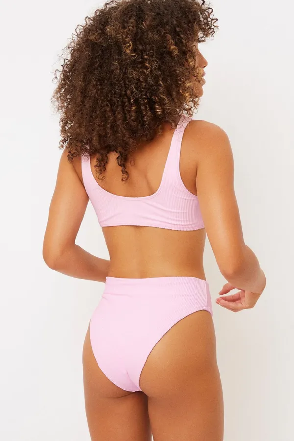 Swim>Frankies Jenna Ribbed Bikini Bottom Love Pink
