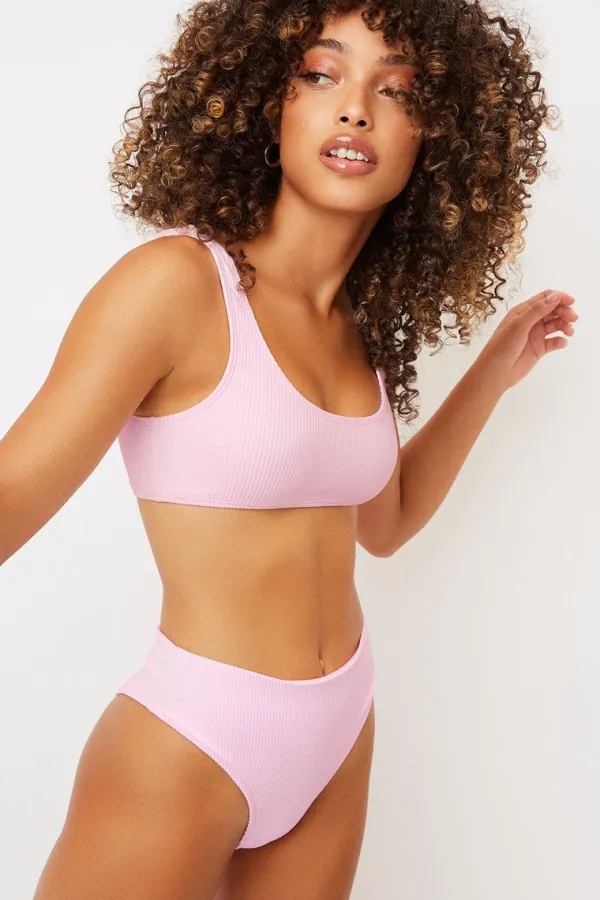 Swim>Frankies Jenna Ribbed Bikini Bottom Love Pink