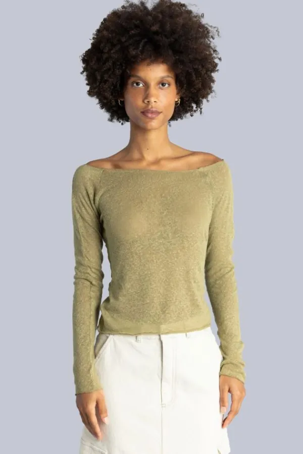 Tops>ESTHÉ Knitted Boat Neck Top | Green