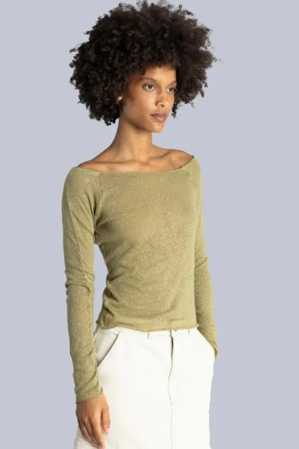 Tops>ESTHÉ Knitted Boat Neck Top | Green