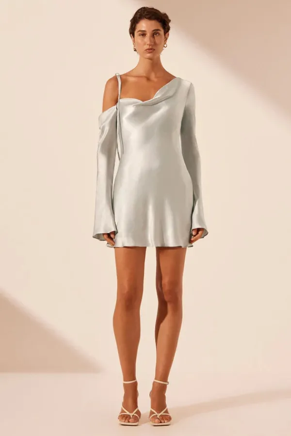 Ready-to-wear Whites|Dresses>Shona Joy La Lune Asymmetrical Long Sleeve Mini Dress | Silver