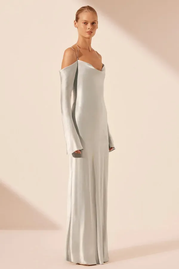 Ready-to-wear Whites|Dresses>Shona Joy La Lune Off Shoulder Tie Maxi Dress | Silver