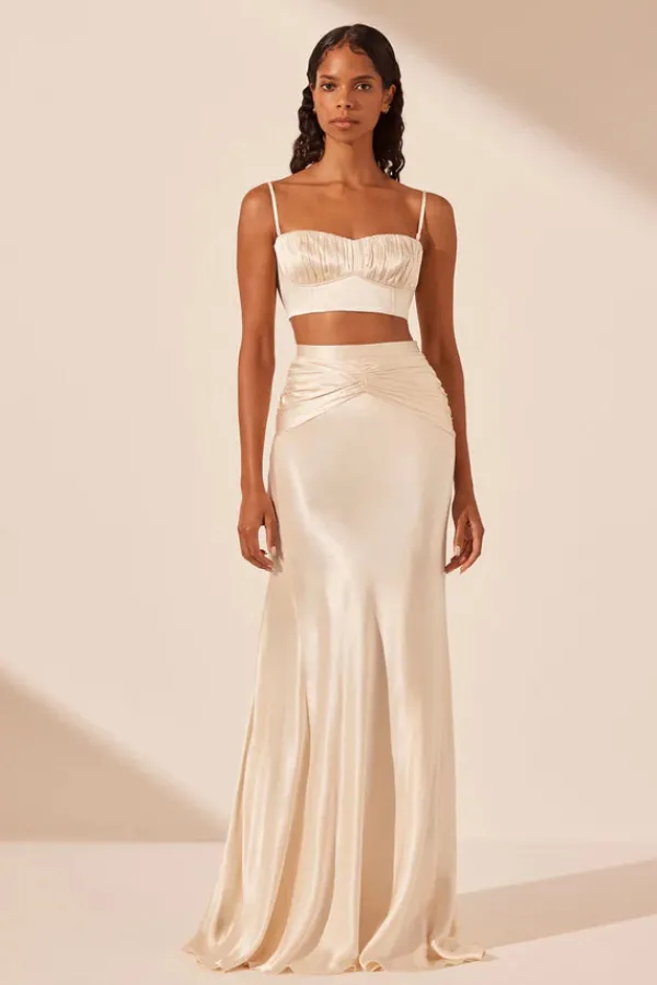 Ready-to-wear Whites|Bottoms>Shona Joy La Lune Ruched Maxi Skirt | Cream
