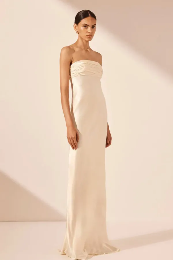 Ready-to-wear Whites|Dresses>Shona Joy La Lune Strapless Ruched Bodice Maxi Dress | Cream