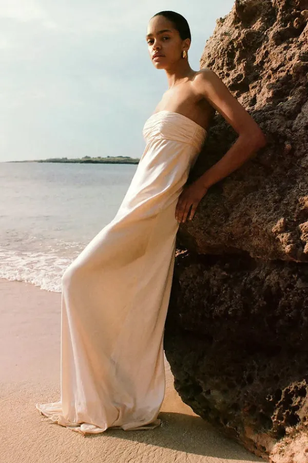 Ready-to-wear Whites|Dresses>Shona Joy La Lune Strapless Ruched Bodice Maxi Dress | Cream