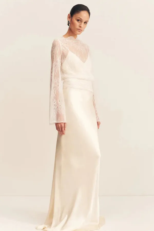 Ready-to-wear Whites|Tops>Shona Joy Lambent Lace Long Sleeve Tie Top | Ivory
