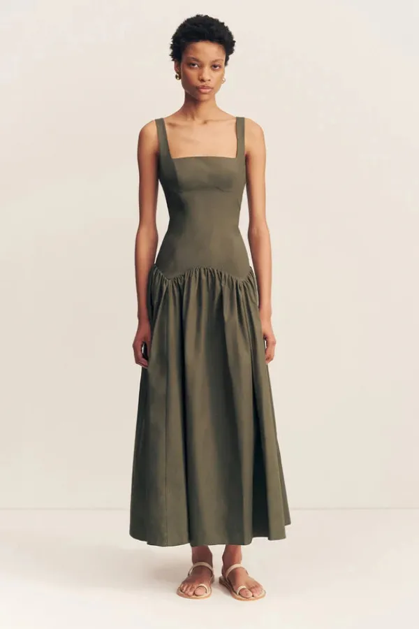 Dresses>Shona Joy Maiori Square Neck Midi Dress | Army Green