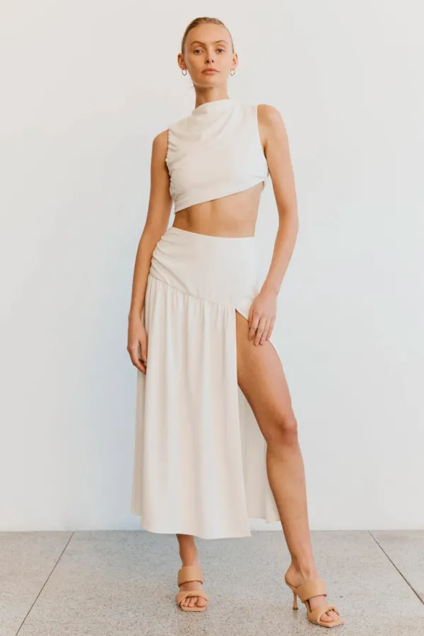 Ready-to-wear Whites>Third Form MARBLE GATHERED SIDE MIDI SKIRT | OFF WHITE