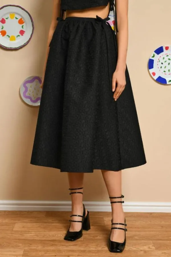Bottoms>Sister Jane Marian Jacquard Midi Skirt | Black Ink