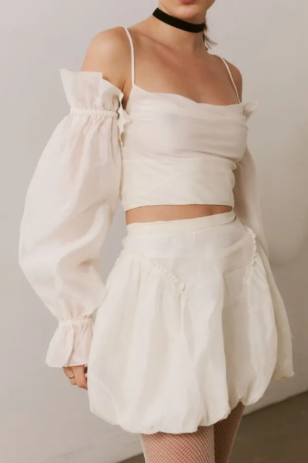 Ready-to-wear Whites|Bottoms>SAEMDI Mini Bubble Skirt | Cream