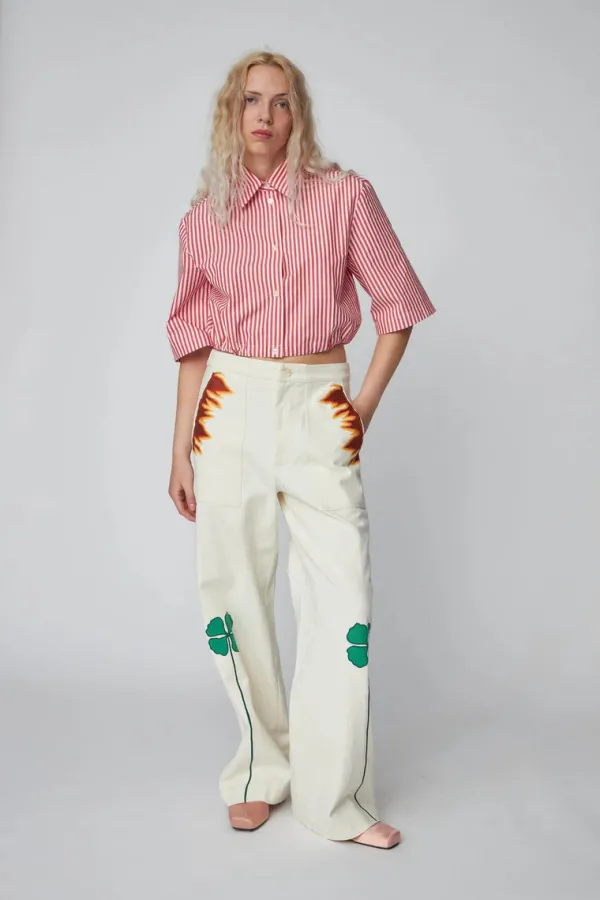 Bottoms>Stella Nova Patchwork Elements Cotton Pants | Creme