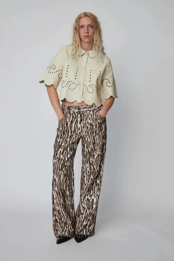 Tops>Stella Nova Pointelle Leather Shirt | Almost White