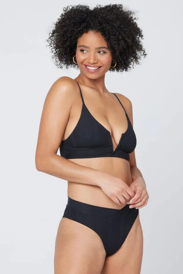Swim>L*Space Pointelle Rib Court Bikini Bottom | Black