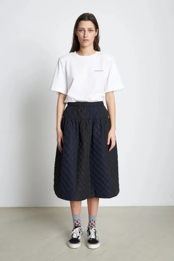Bottoms>Stella Nova Quilted Midi Skirt | Dark Striped