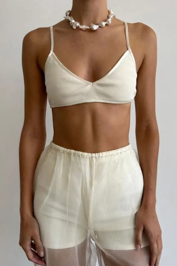 Tops>Donni Rib Bralette | Creme