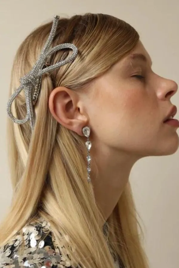 Bridal Accessories|Accessories>Lelet NY Sasha Crystal Bow Barette | Silver