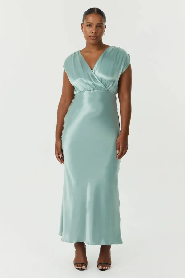 Dresses>Third Form Satin Cross Over Gather Dress | Wave