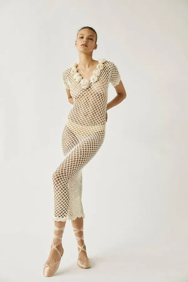 Dresses>Tach Selenge Crochet Maxi Dress | Ivory