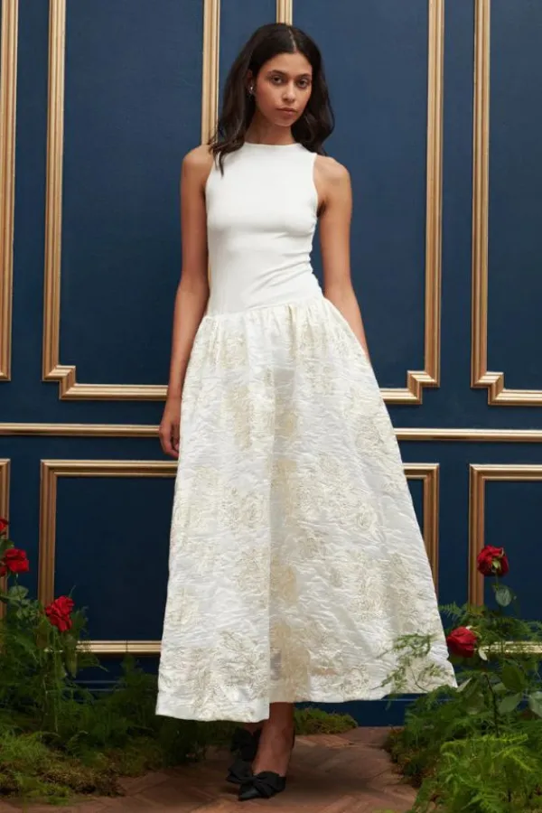 Ready-to-wear Whites|Dresses>Sister Jane Sophia Jacquard Midi Dress | Pearled Ivory
