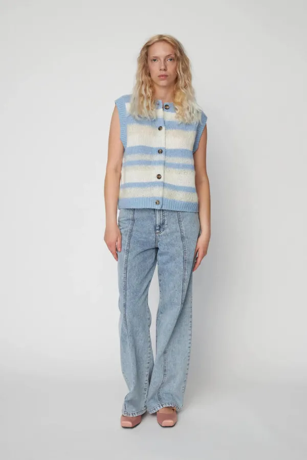 Tops>Stella Nova Striped Mohair Cardigan Vest | Creme Blue
