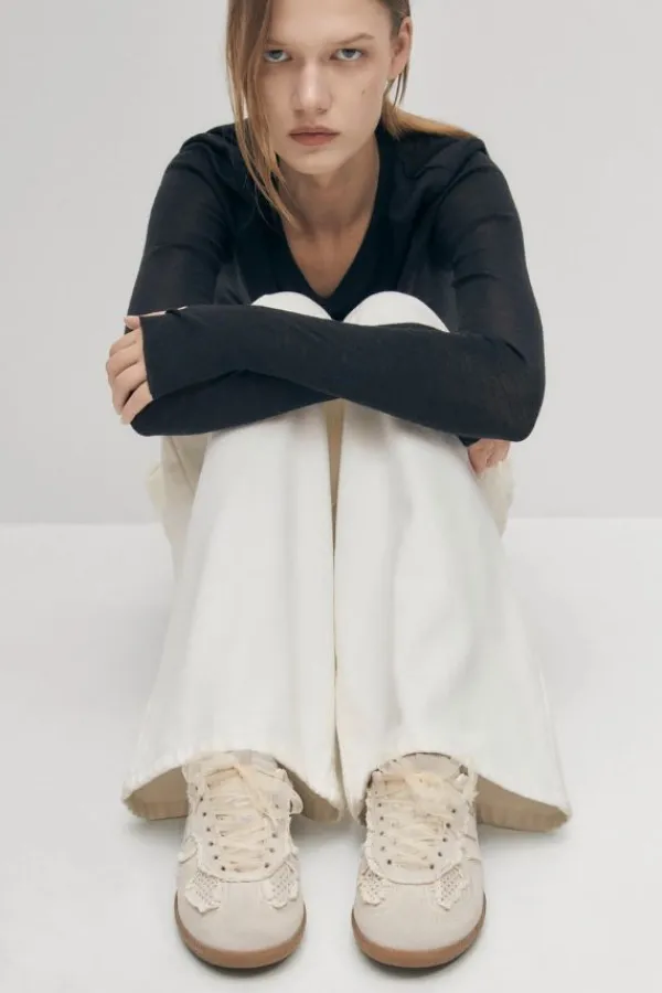 Shoes>Alohas Tb. 490 Crochet Cream Leather Sneakers | Cream Leather