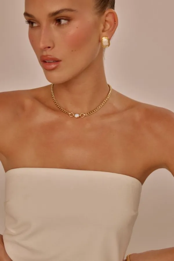 Jewelry>Luv AJ The Pave Oval Link Necklace | Gold