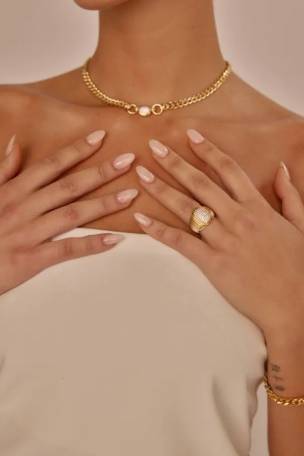 Jewelry>Luv AJ The Pave Oval Link Necklace | Gold