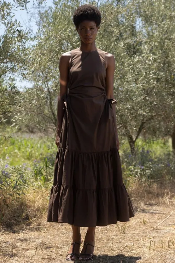 Dresses>ESTHÉ Tiered Cotton Cut-Out Maxi Dress | Brown