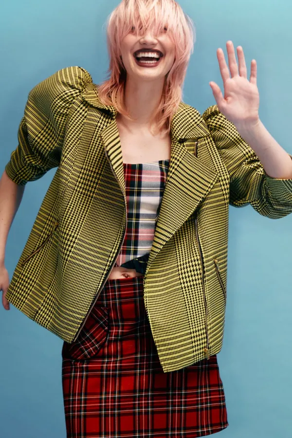 Tops>Eliza Faulkner Valentine Moto Jacket | Yellow Plaid